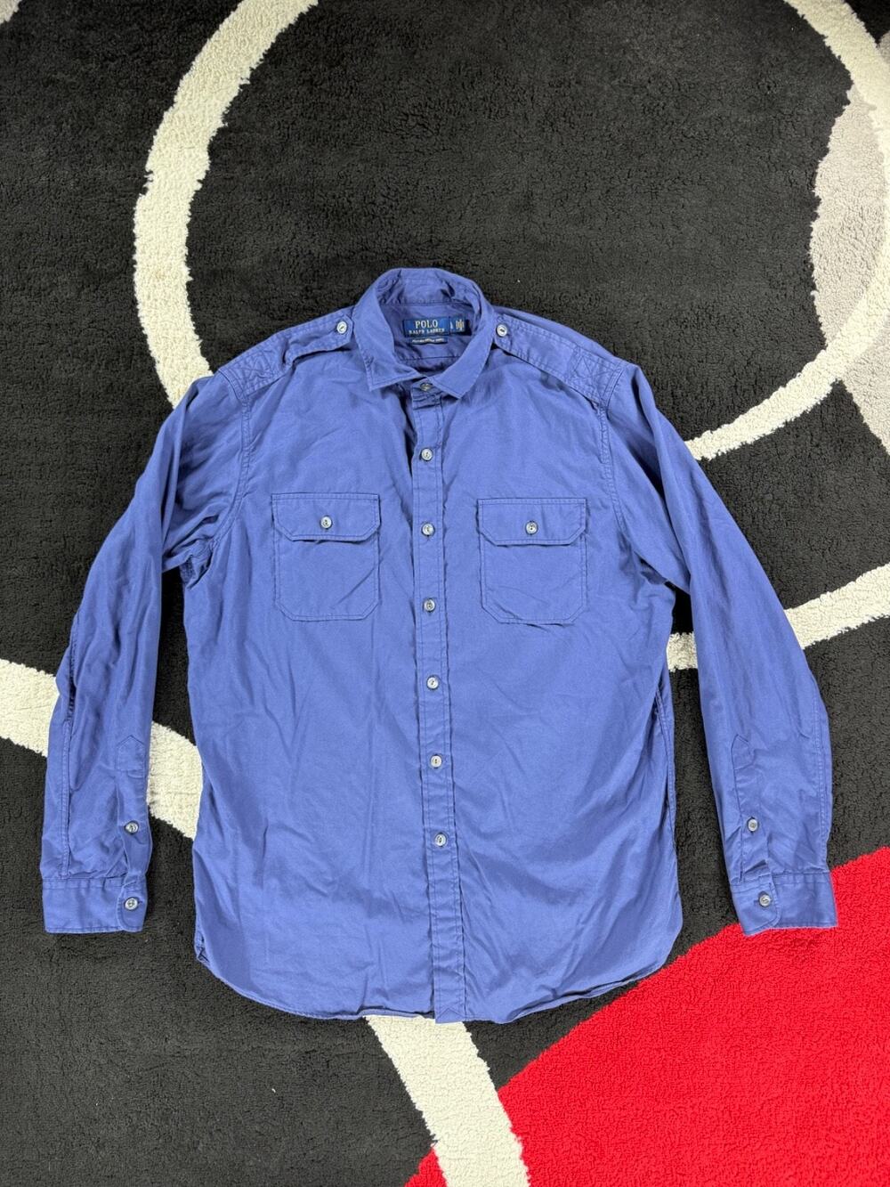 Polo Ralph Lauren Shirt Mens Large Blue Featherweight Twill Utility Military